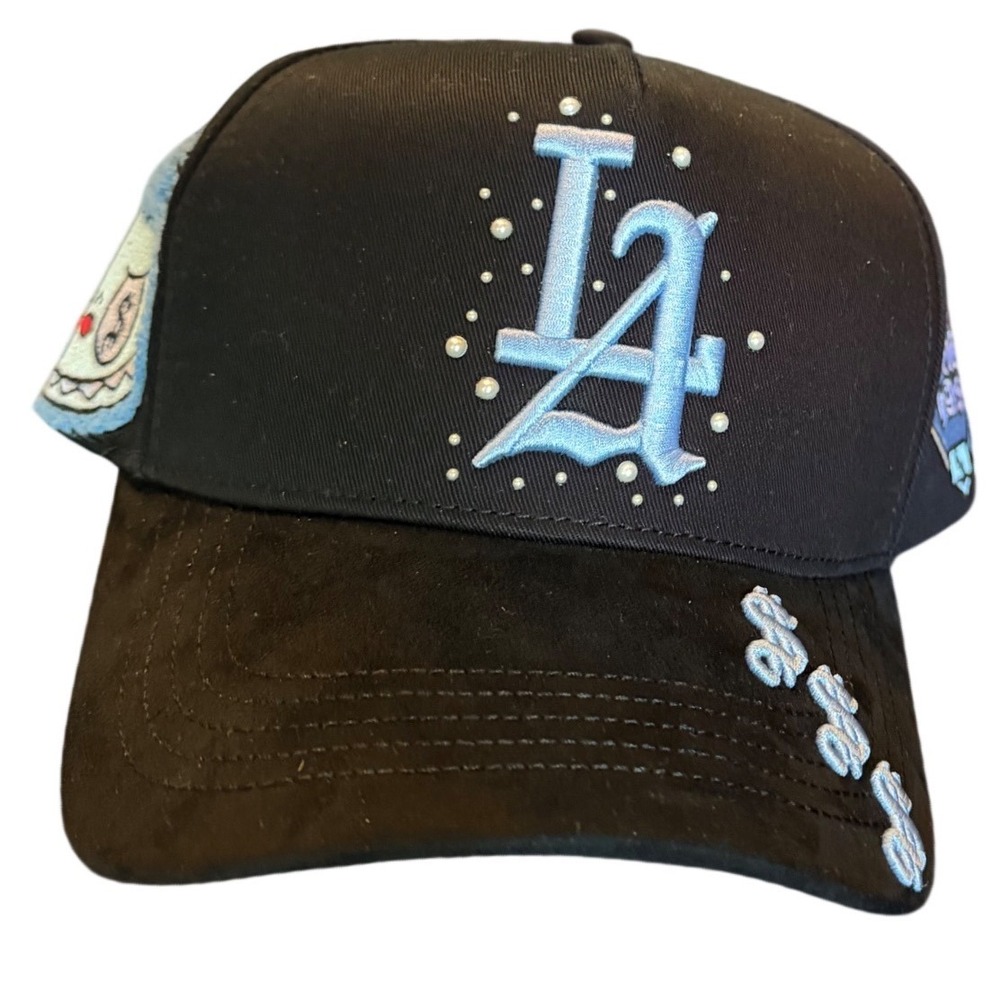 CashedOut Hats 2025 LA Snapback Hat Black Blue Suede Pearl Streetwear